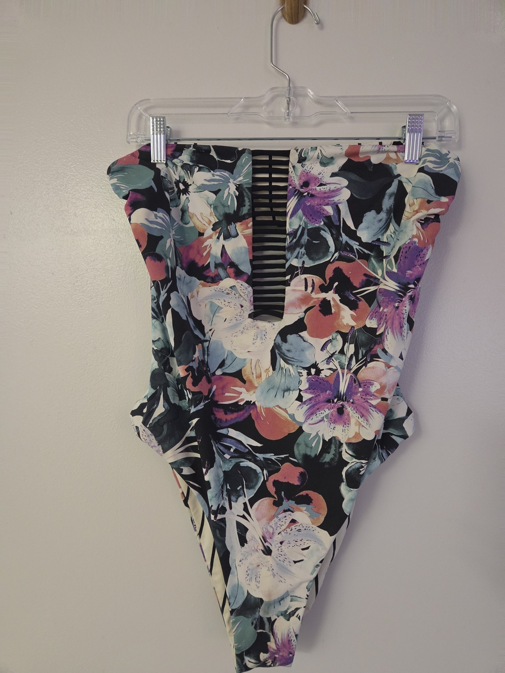 Reversible Floral Striped One Piece Swim Suit